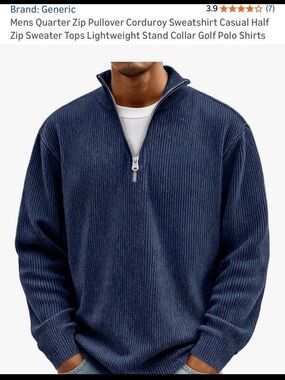 4XL Men’s Navy Half-Zip Corduroy Sweater